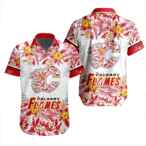 Calgary Flames Tropical Blossom Summer Hawaiian Shirt