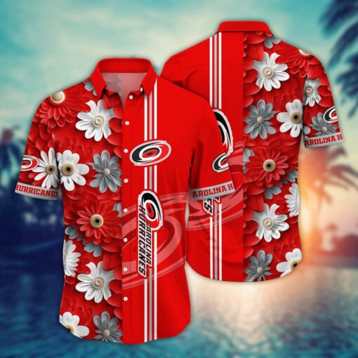 Carolina Hurricanes Floral Stripes Summer Hawaiian Shirt