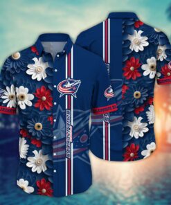 Columbus Blue Jackets Floral Stripes Summer Hawaiian Shirt