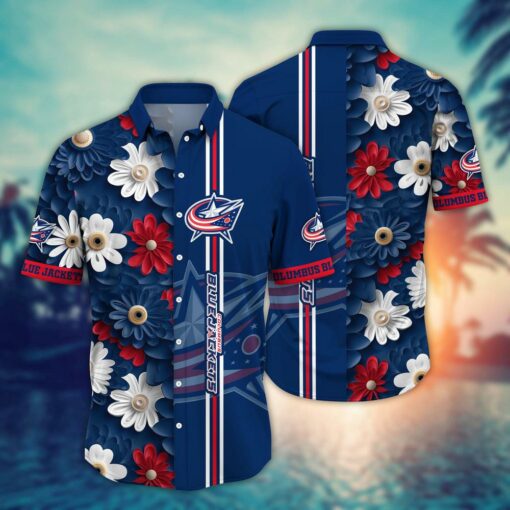 Columbus Blue Jackets Floral Stripes Summer Hawaiian Shirt