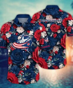 Columbus Blue Jackets Red Blossom Summer Hawaiian Shirt