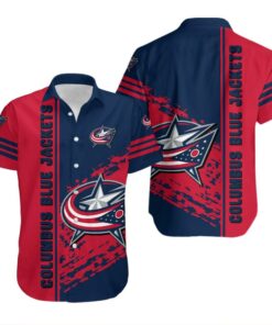 Columbus Blue Jackets Stripes & Grunge Summer Hawaiian Shirt