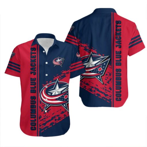 Columbus Blue Jackets Stripes & Grunge Summer Hawaiian Shirt