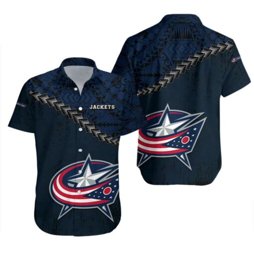 Columbus Blue Jackets Tribal Waves Summer Hawaiian Shirt