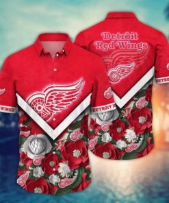 Detroit Red Wings Floral Chevron Summer Hawaiian Shirt