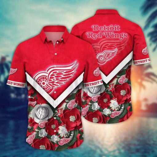 Detroit Red Wings Floral Chevron Summer Hawaiian Shirt