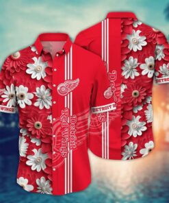 Detroit Red Wings Floral Stripes Summer Hawaiian Shirt