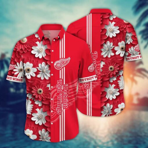 Detroit Red Wings Floral Stripes Summer Hawaiian Shirt