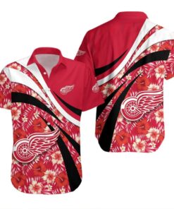 Detroit Red Wings Hibiscus Wave Summer Hawaiian Shirt