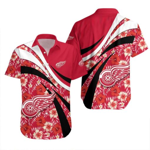 Detroit Red Wings Hibiscus Wave Summer Hawaiian Shirt