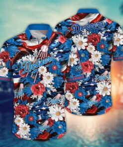 Los Angeles Dodgers Patriotic Floral Summer Hawaiian Shirt