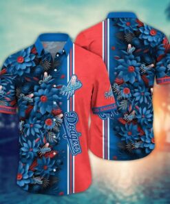 Los Angeles Dodgers Striped Floral Summer Hawaiian Shirt