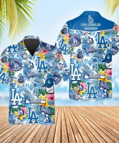 Los Angeles Dodgers Tropical Logo Collage Summer Hawaiian Shirt