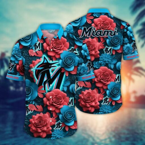 Miami Marlins Midnight Rose Summer Hawaiian Shirt