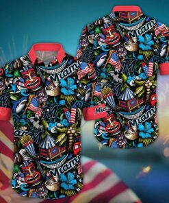 Miami Marlins Patriotic Tiki Summer Hawaiian Shirt