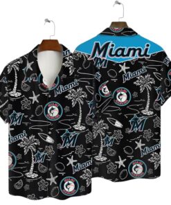 Miami Marlins Retro Beach Sketch Summer Hawaiian Shirt