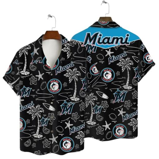 Miami Marlins Retro Beach Sketch Summer Hawaiian Shirt
