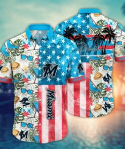 Miami Marlins Stars & Stripes Tropical Summer Hawaiian Shirt