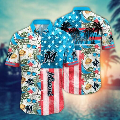 Miami Marlins Stars & Stripes Tropical Summer Hawaiian Shirt