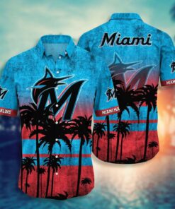 Miami Marlins Sunset Palm Summer Hawaiian Shirt