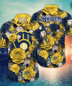 Milwaukee Brewers Bold Blooms Summer Hawaiian Shirt
