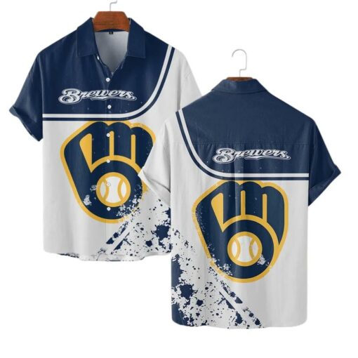 Milwaukee Brewers Bold Emblem Summer Hawaiian Shirt